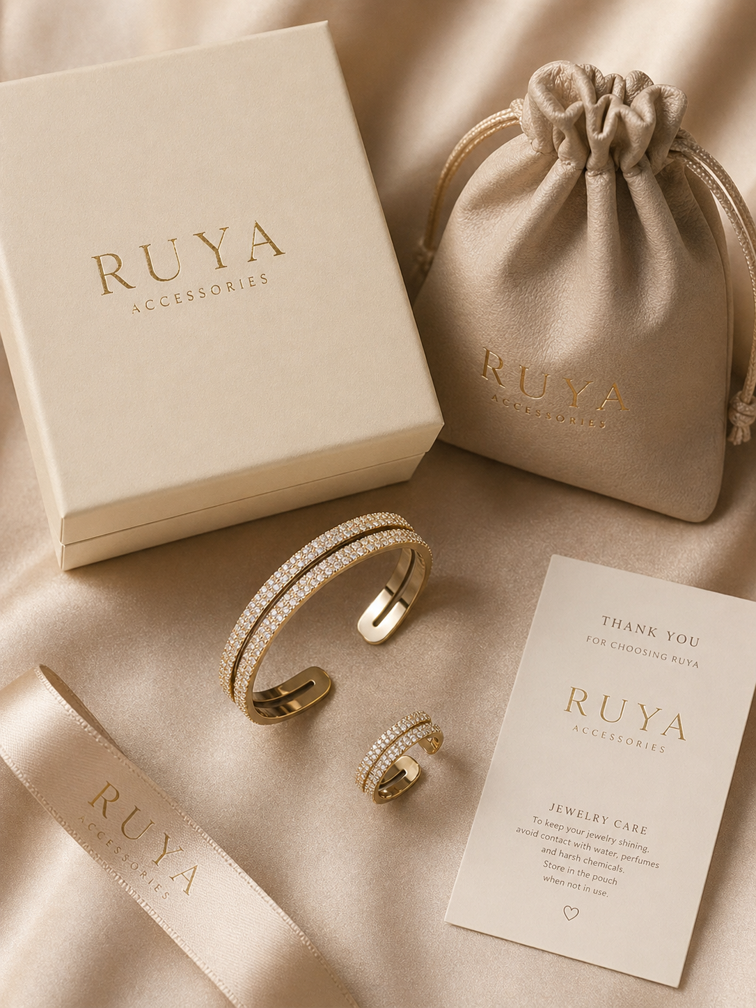 Elegant armbånd & ring sett med zirkonia – Justerbar størrelse