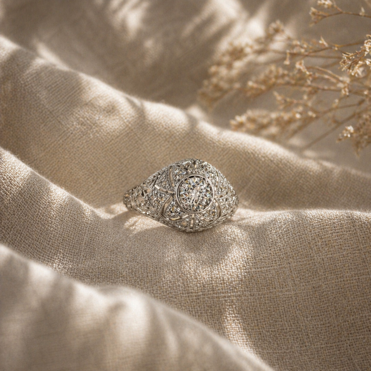 Art Deco kløverring – vintage luksus med zirkonia | Åpen ring
