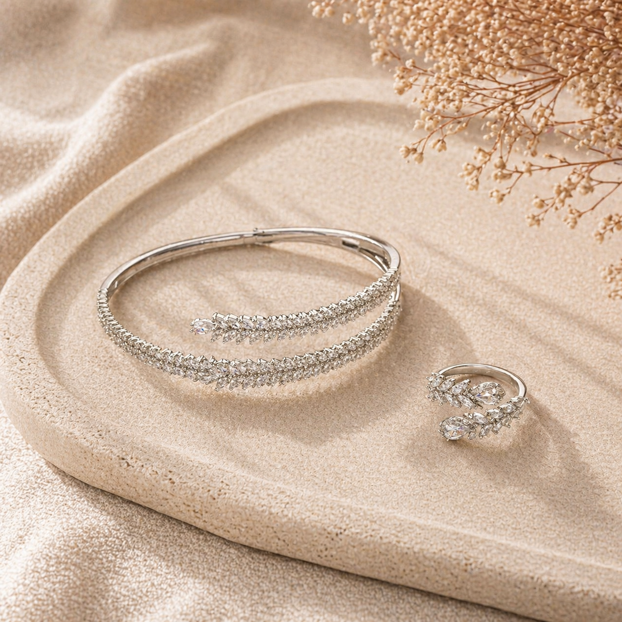 Elegant armbånd og ring sett med zirkonia – europeisk luksusstil