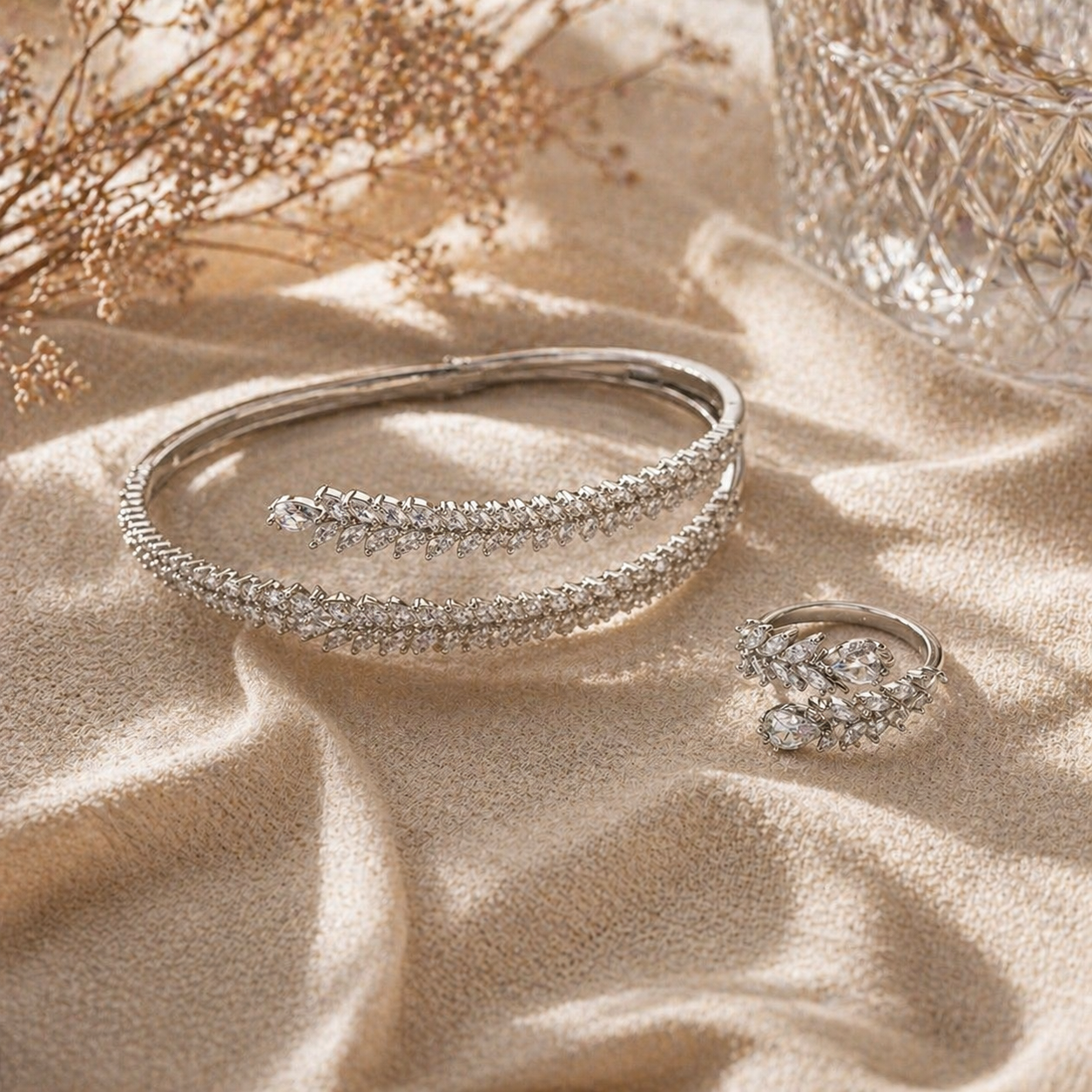 Elegant armbånd og ring sett med zirkonia – europeisk luksusstil