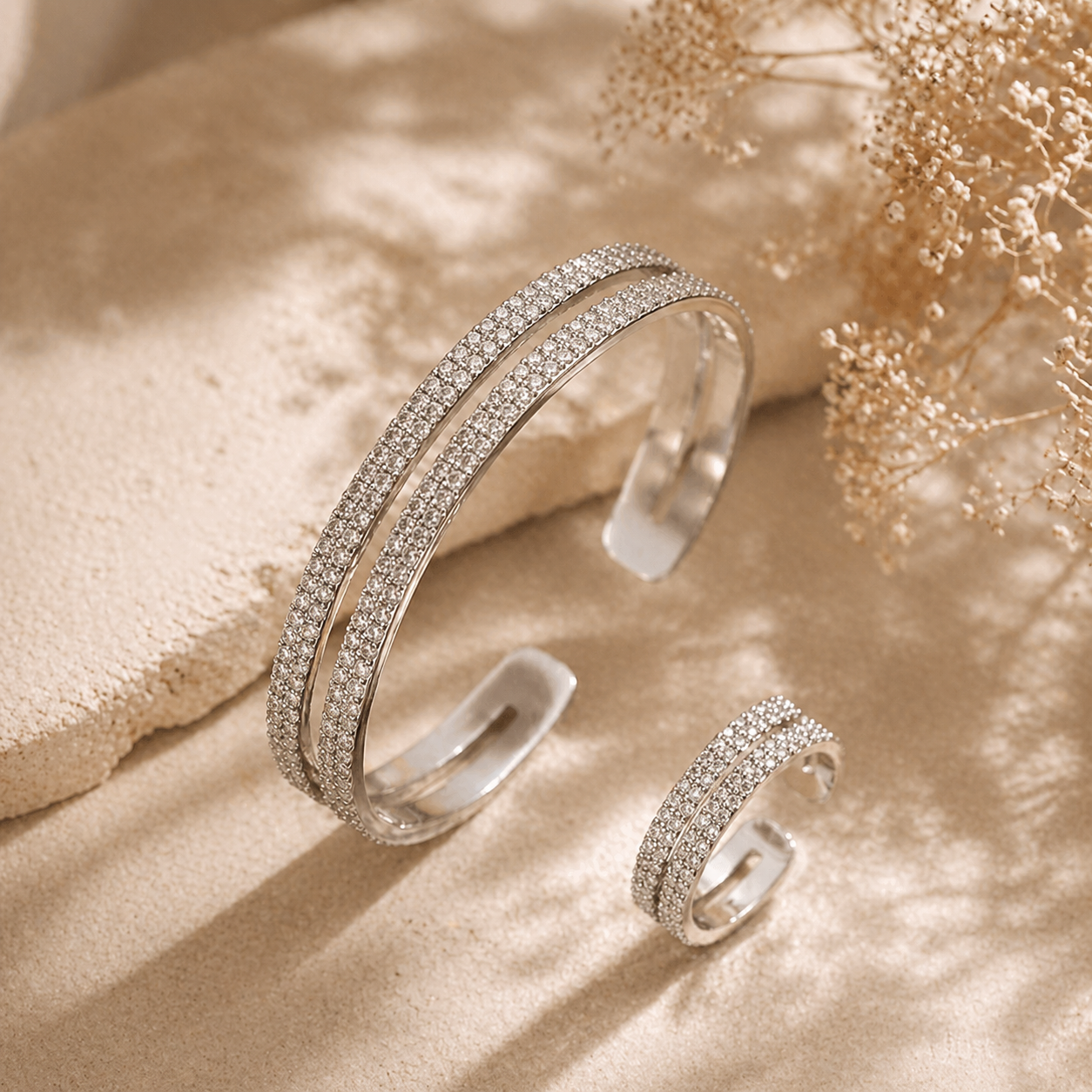 Elegant armbånd & ring sett med zirkonia – Justerbar størrelse