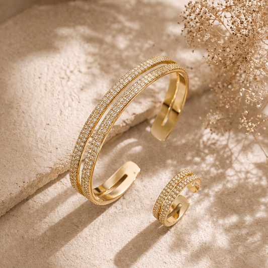 Elegant armbånd & ring sett med zirkonia – Justerbar størrelse