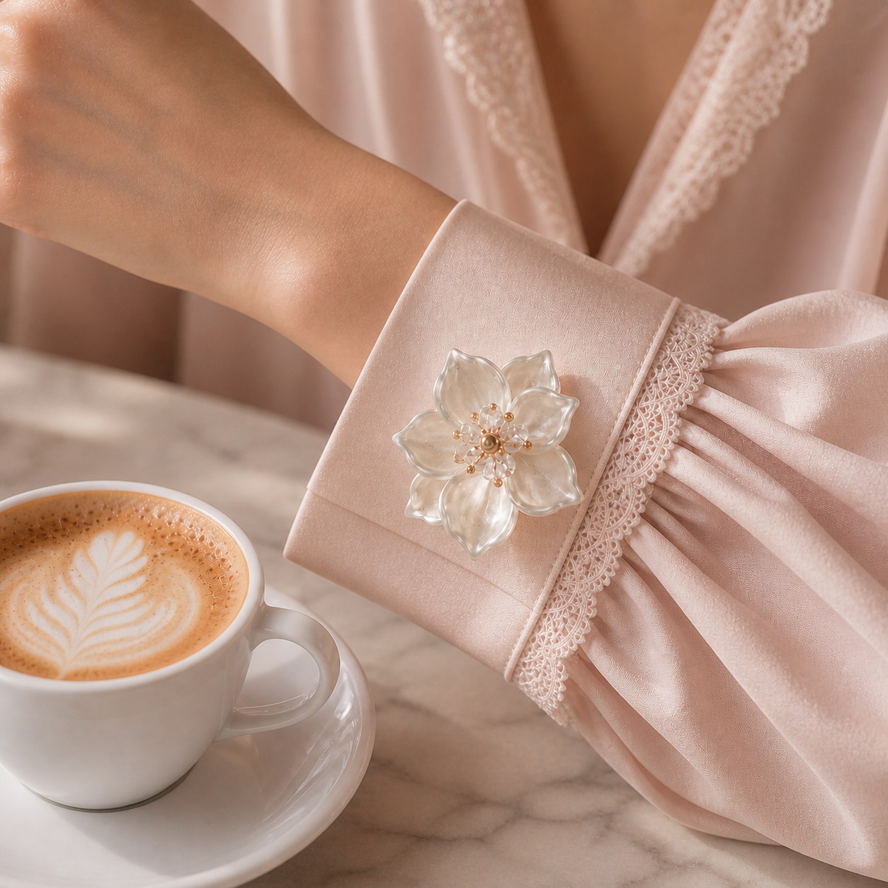 Ivory Bloom Button Cover - 1 SET(2 psc)