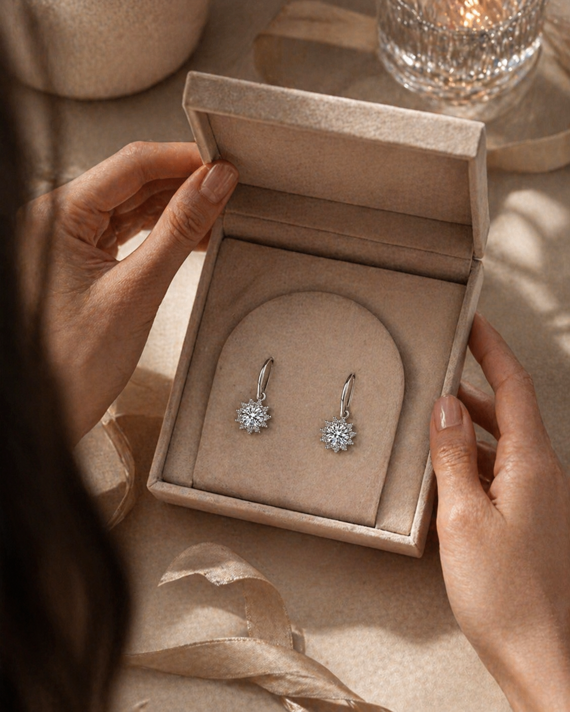 Moissanite Øredobber i S925 Sølv – Solblomst Design (1 ct) | RUYA