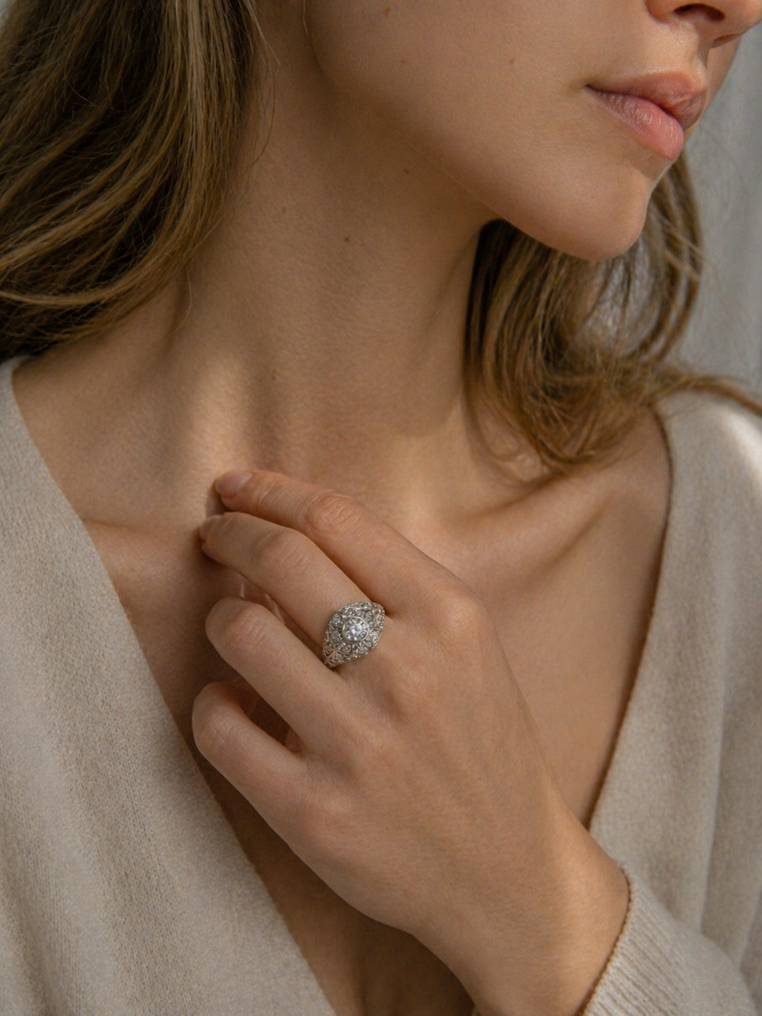 Art Deco kløverring – vintage luksus med zirkonia | Åpen ring