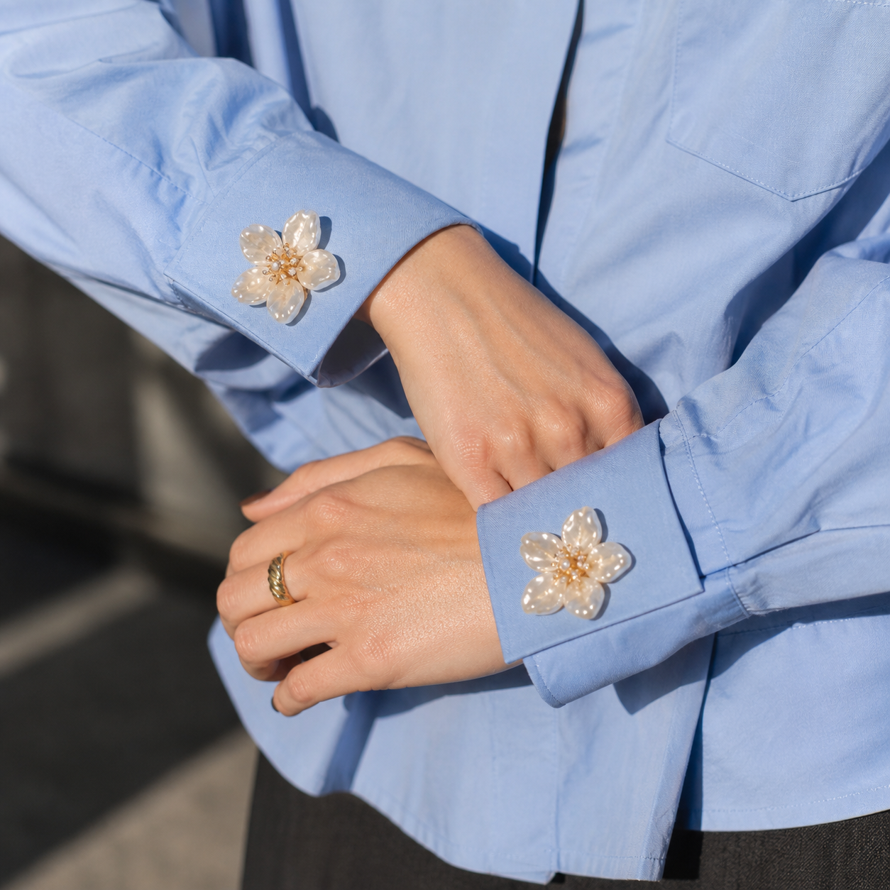 Ivory Bloom Button Cover - 1 SET(2 psc)